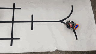 The robot following the track.